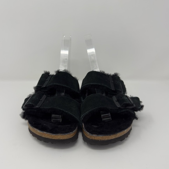 BIRKENSTOCK Arizona Shearling Suede Leather Sandals Black - Picture 3 of 5